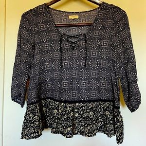 Ganji La Blue Rayon low babydoll Ruffle top